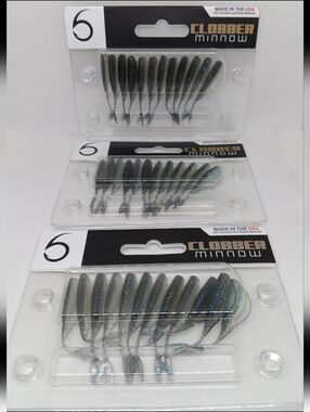 (3)6th Sense Clobber Minnow 12pk Exclusive Color Fishing Plastics NIP